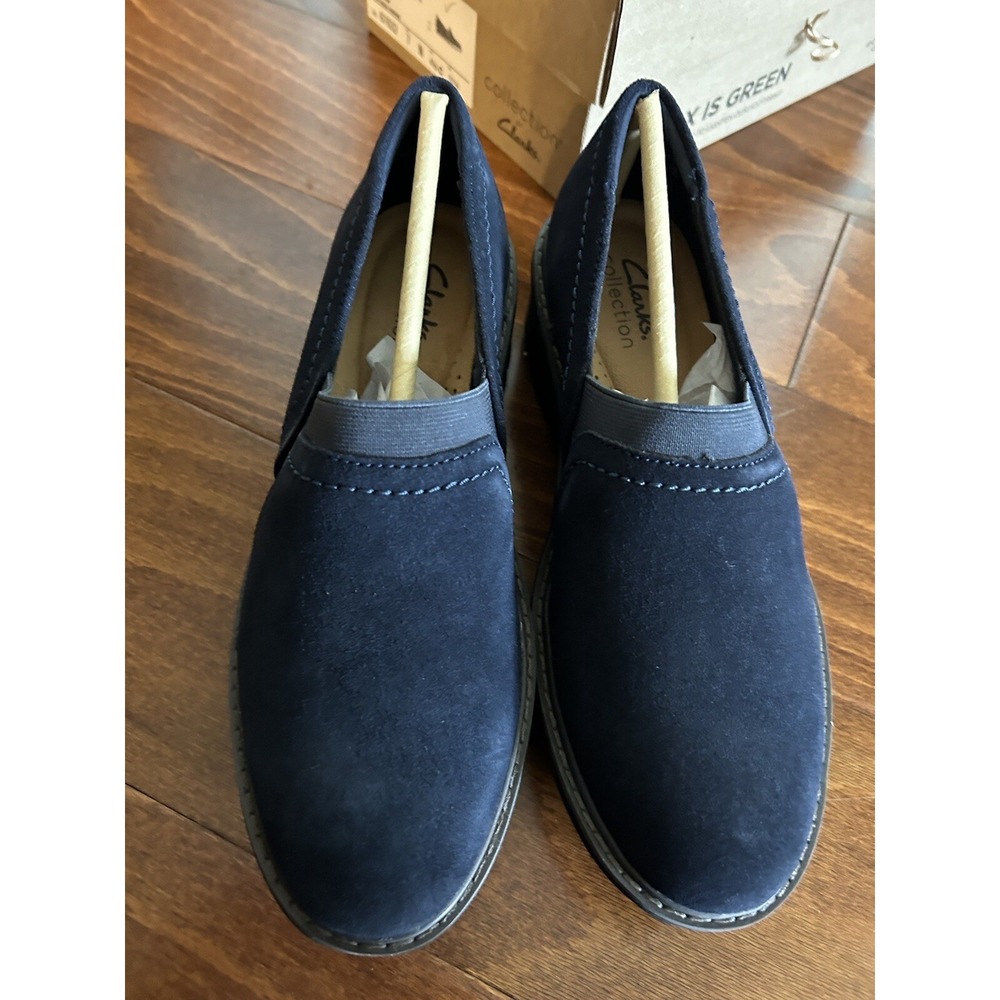 Clarks Airabell Mid Navy Suede Wedges Leather Closed Toe NEW Size 8 N - Picture 5 of 8